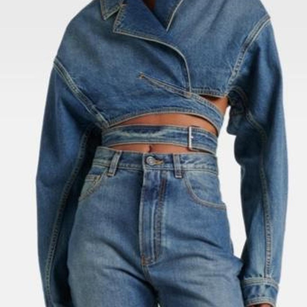 Women's Cropped Long Sleeve Denim Wrap Jacket